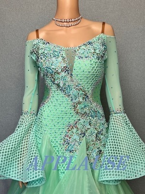 【新着】社交ダンス ドレス　スタンダード　モダンドレス　ペパーミントグリーン　M～L　 ST-24-25　デモ・競技用ドレス　発表会衣装　パーティドレス　ワンピース　舞台衣装