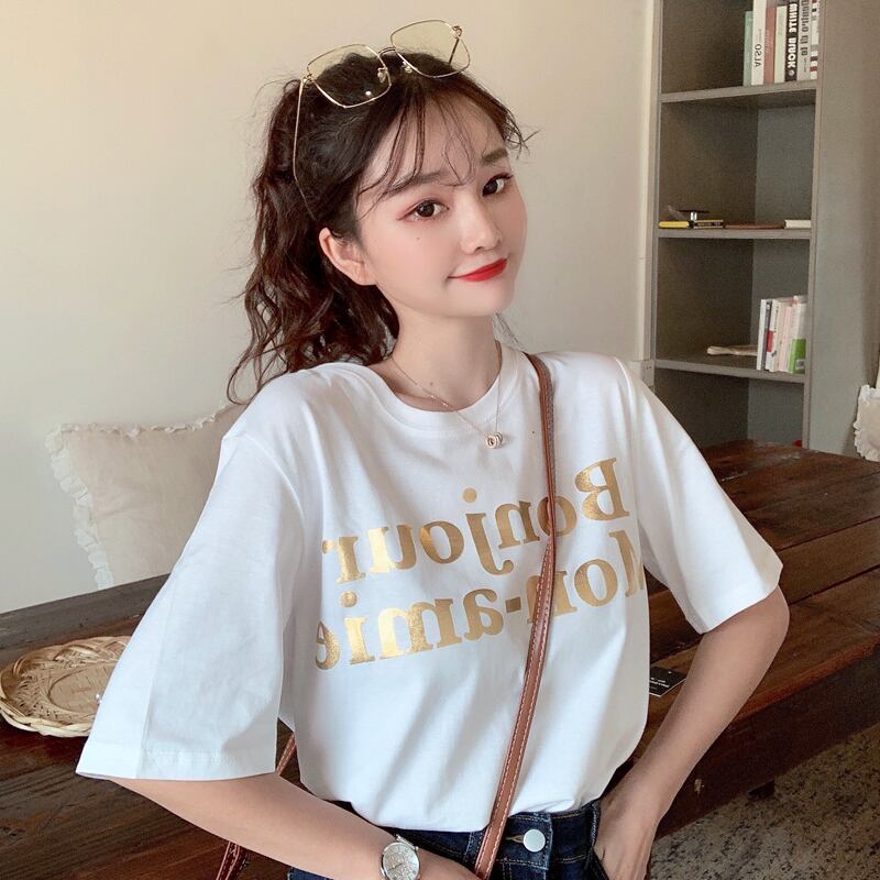 2020年春新バージョンルーズワイルドレタープリント半袖Tシャツ女子学生スリムボトミングトップ 1号婦人14432509147