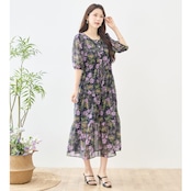 TRUBE フローラルプリントティアードワンピース【M~L】ネイビー