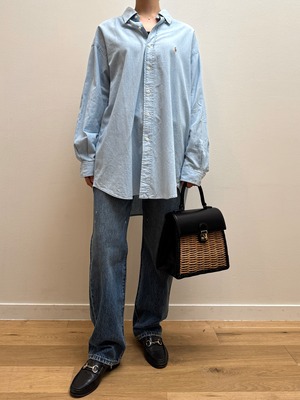 BL14-2 USED Ralph Lauren SHIRT "LL" -LIGHT BLUE-
