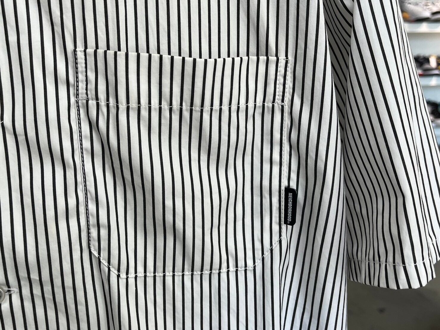 NEIGHBORHOOD STRIPE WORK SHIRT SS WHITE LARGE 241TSNH-SHM03 03515 