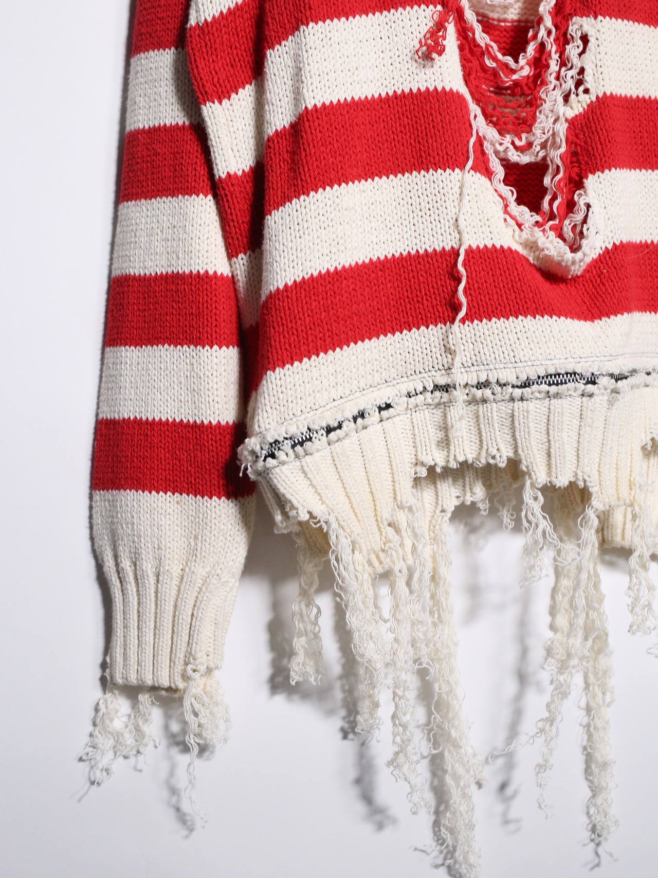 REMAKE / clash bolo × zip XXL over silhouette border knit - 11