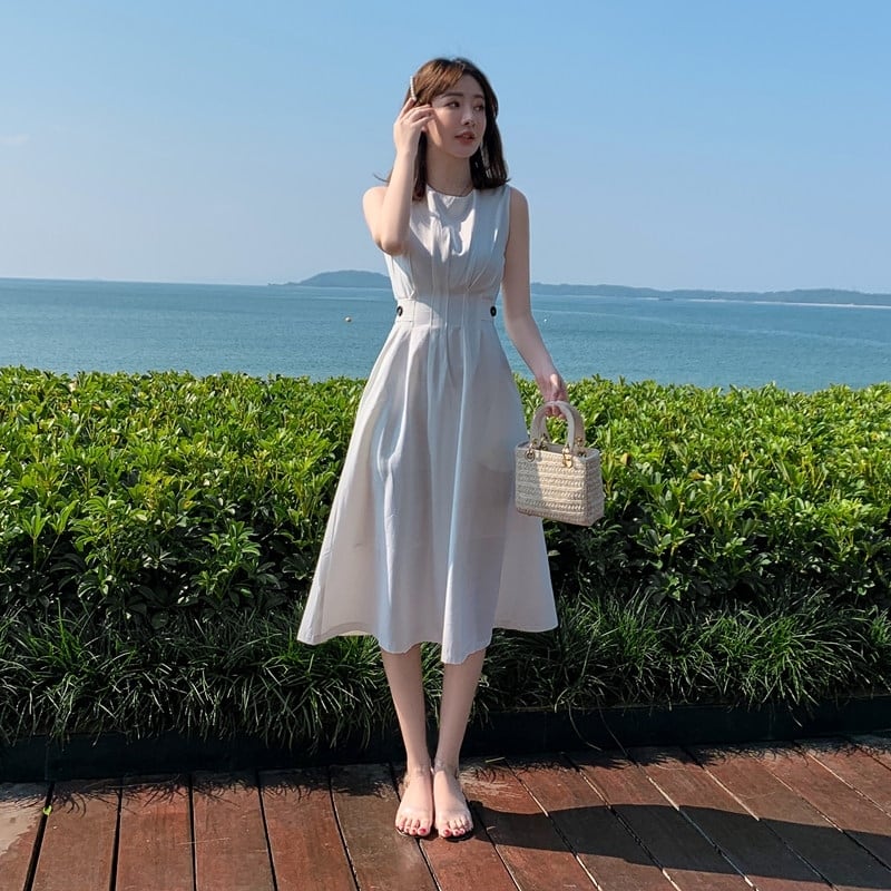 ワンピース ノースリーブ ロングワンピース カジュアル 白 ワンピース ノースリーブ ロングワンピース カジュアル 白