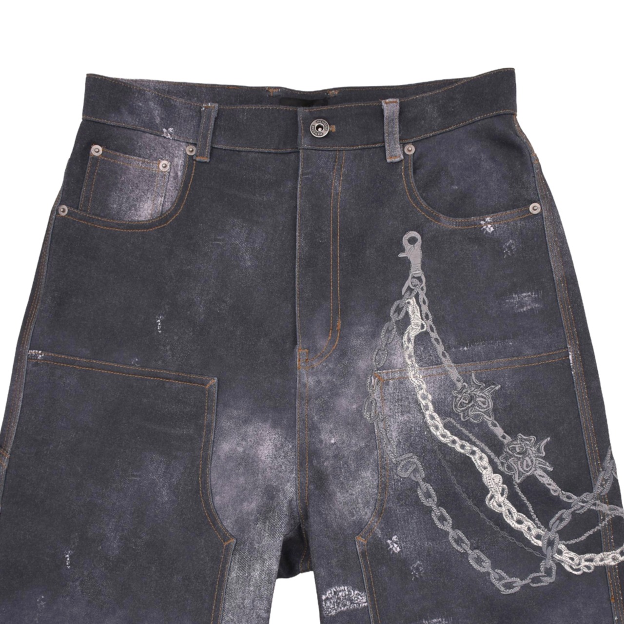 【WE11DONE】BLACK MENS TROMPE L'OEIL DENIM CARPENTER - 3