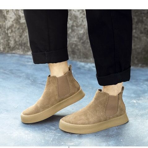 予約販売】ブーツ メンズ スエード ベージュ 靴 サイドゴア ハイカット