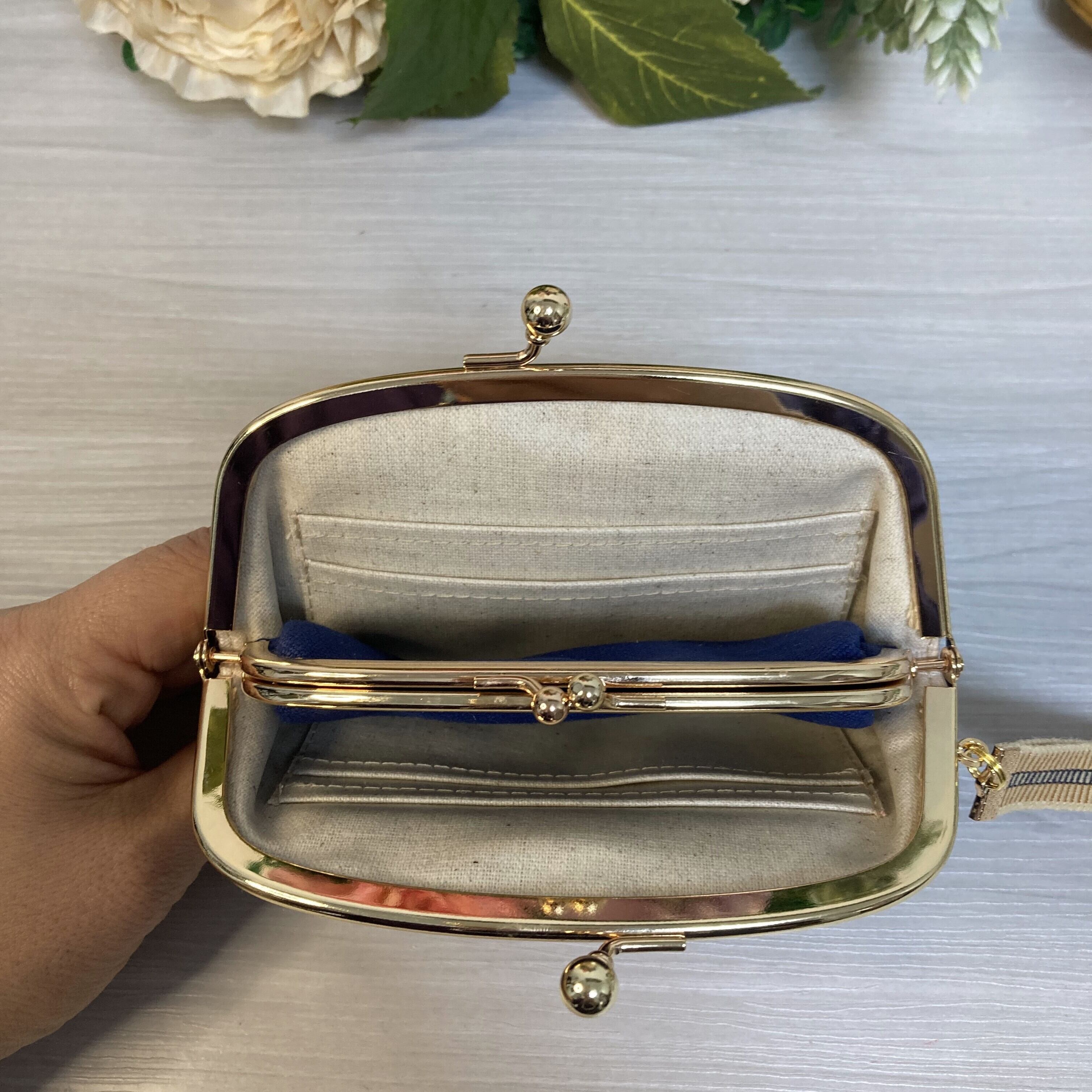 ハンドメイド☆ミナペルホネン親子がま口財布☆ライトグレー×グリーン 