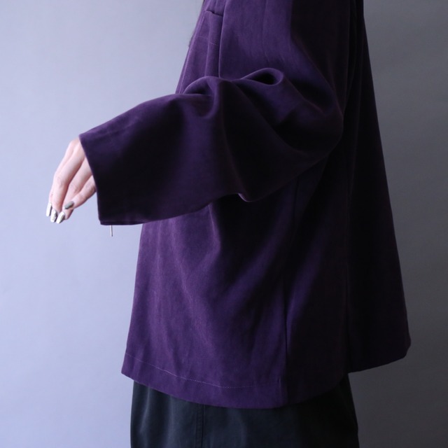 real paint flower and sleeve zip design fake suede zip-up jacket