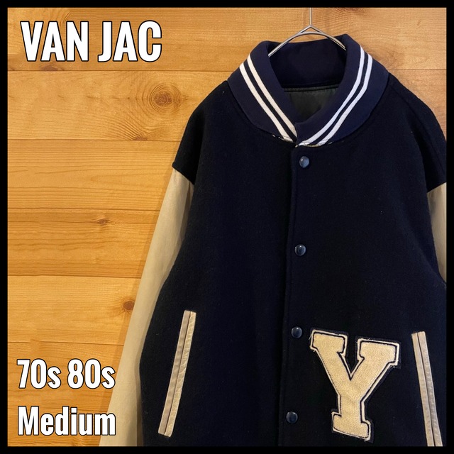 【VAN JACKET】70s 80s スタジャン ブルゾン 袖革 M ヴィンテージ ヴァンヂャケット 古着