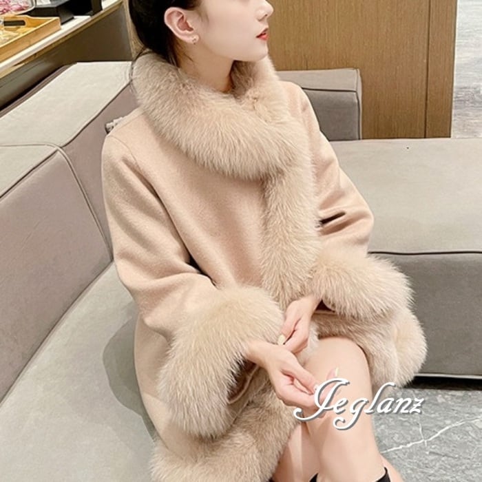 2色 ニット ミディ コート ボリュームファー ボタン ファンシー(MB024)τ