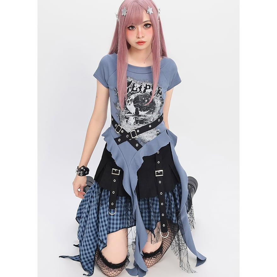 ボンテージレイヤードスカート 地雷系 サブカル amilige dimmoire サブカル 服 地雷系 通販 甘辛MIX ミニスカート レイヤード