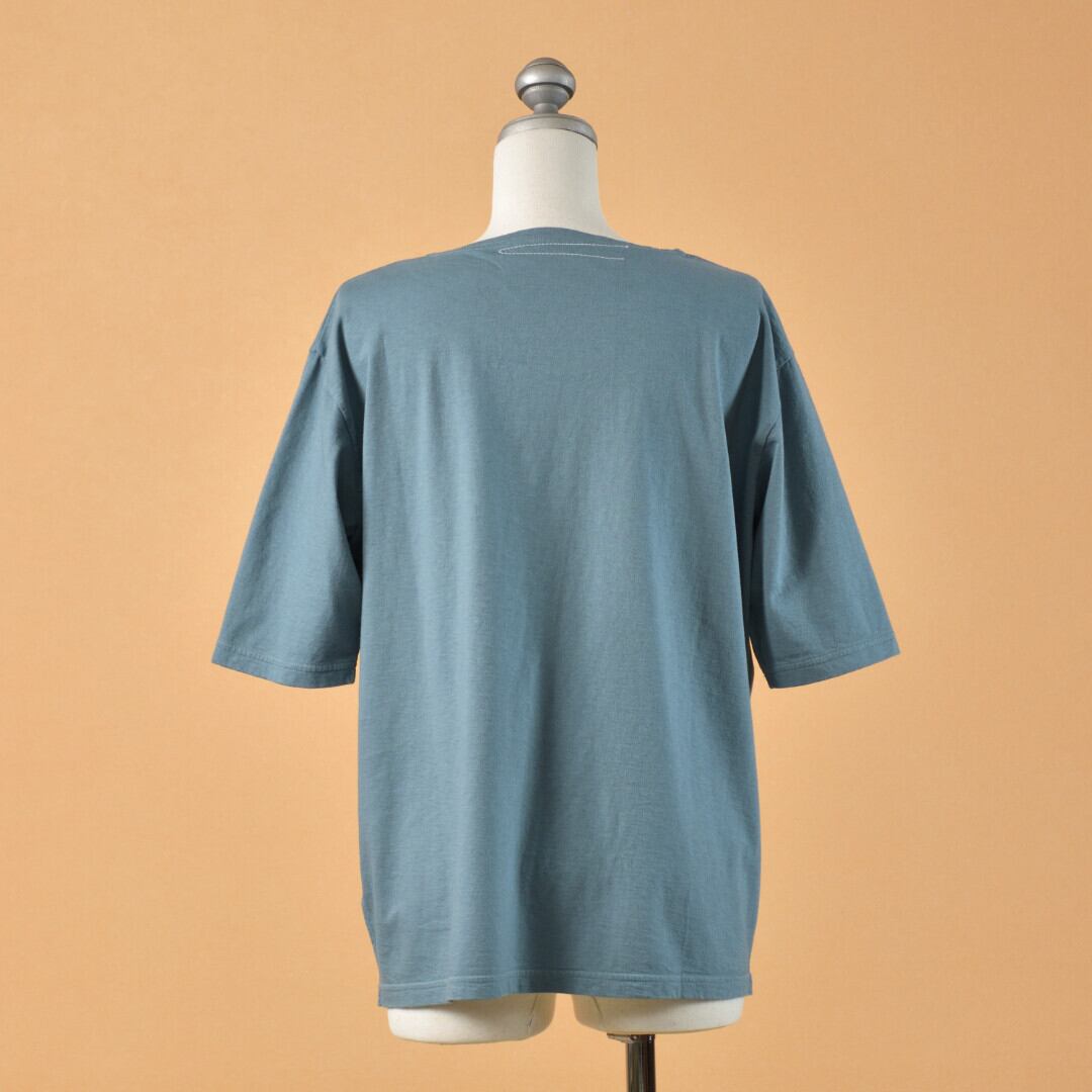 Fabrique en planete terre ファブリケアンプラネテール 後染め5分袖ボートネックTシャツ・スチールグリーン