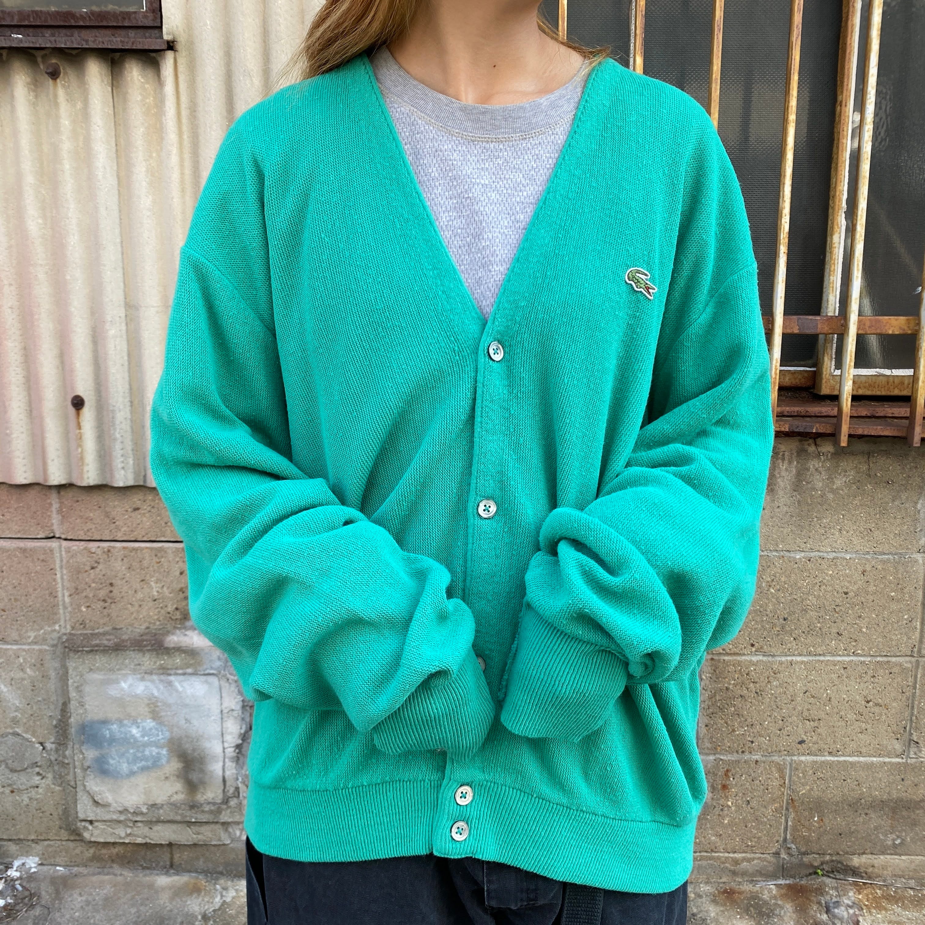 80s〜90s IZOD LACOSTE アクリルカーディガン　ビックサイズ