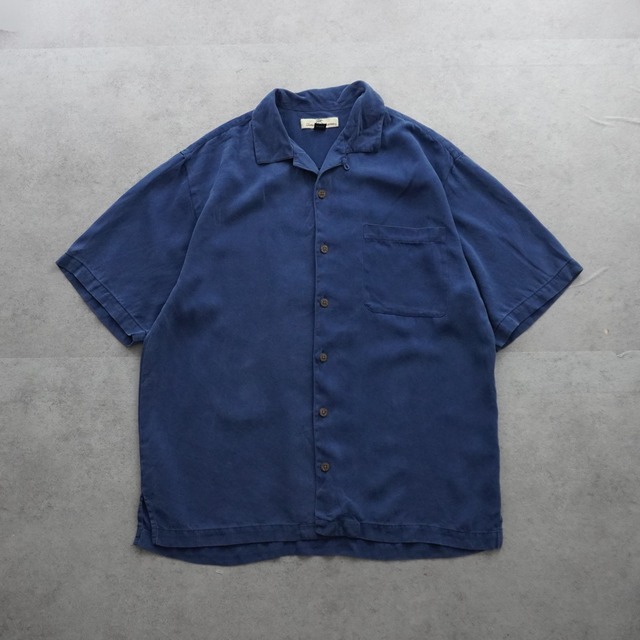 Tommy Bahama Silk open-collar shirt navy [M] 古着