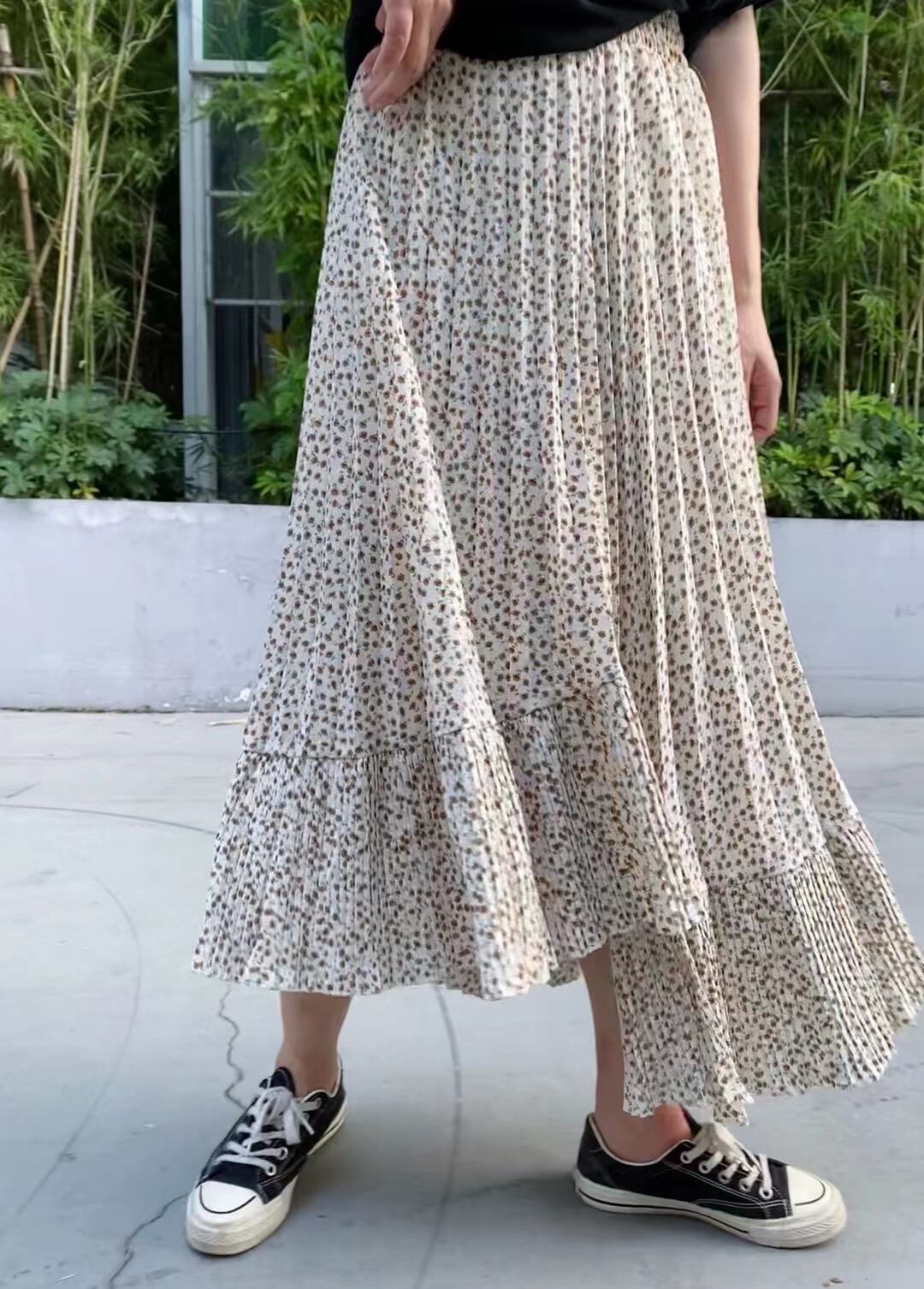 小花柄　プリーツスカート　AJ1365-E004