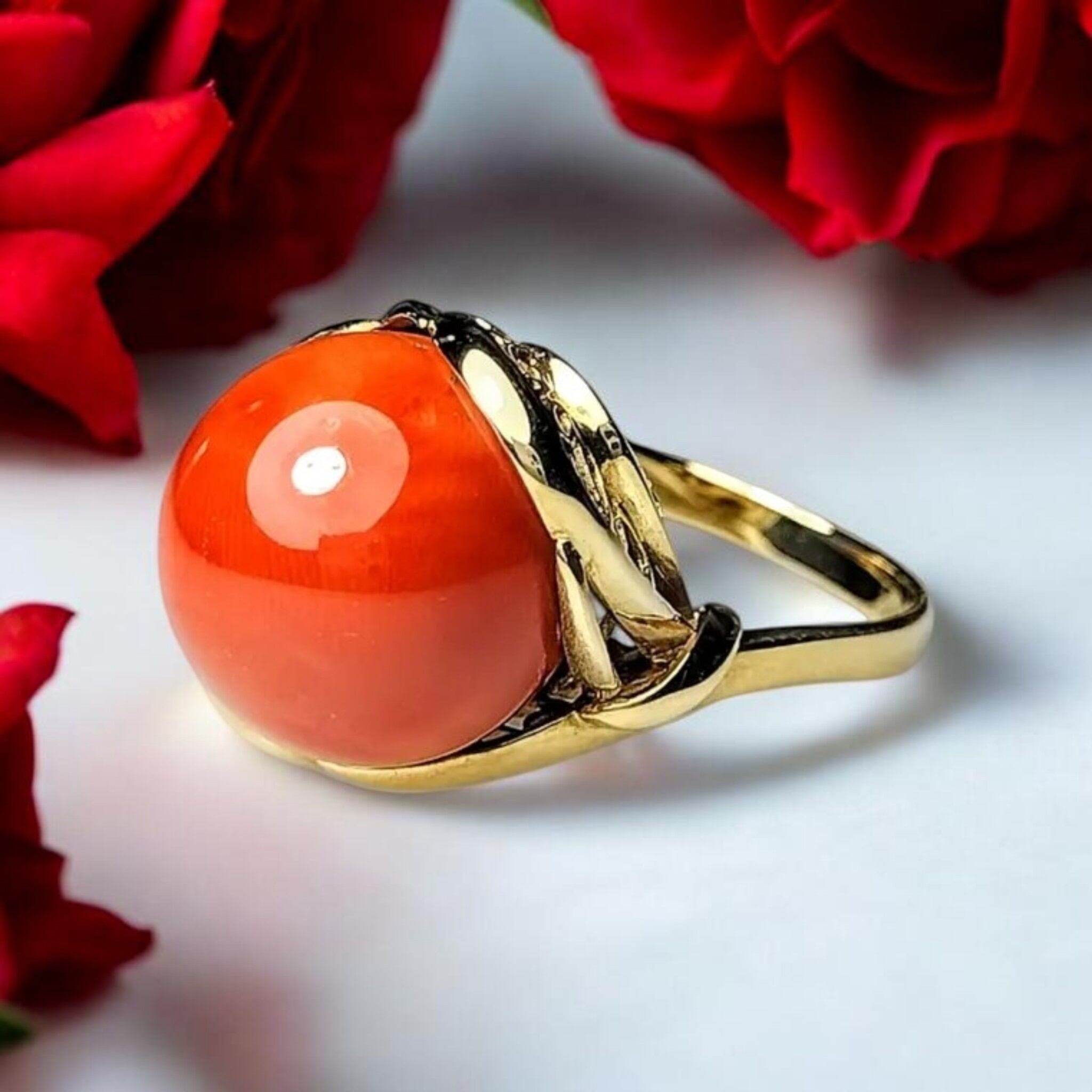 鑑別書付(Certificate )☆K18 Coral (珊瑚) 13.1mm☆Ring