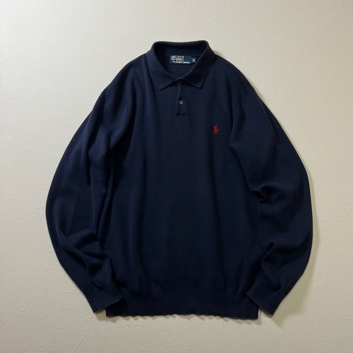 90s Ralph Lauren　ニット　ポロシャツ　ラルフローレン　ネイビー　M 古着