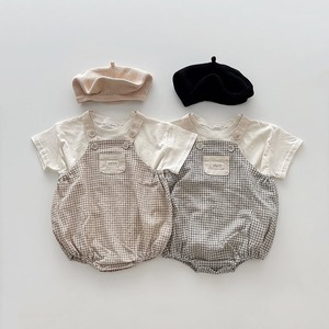【BABY】韓国風　チェックサロペット&シャツ