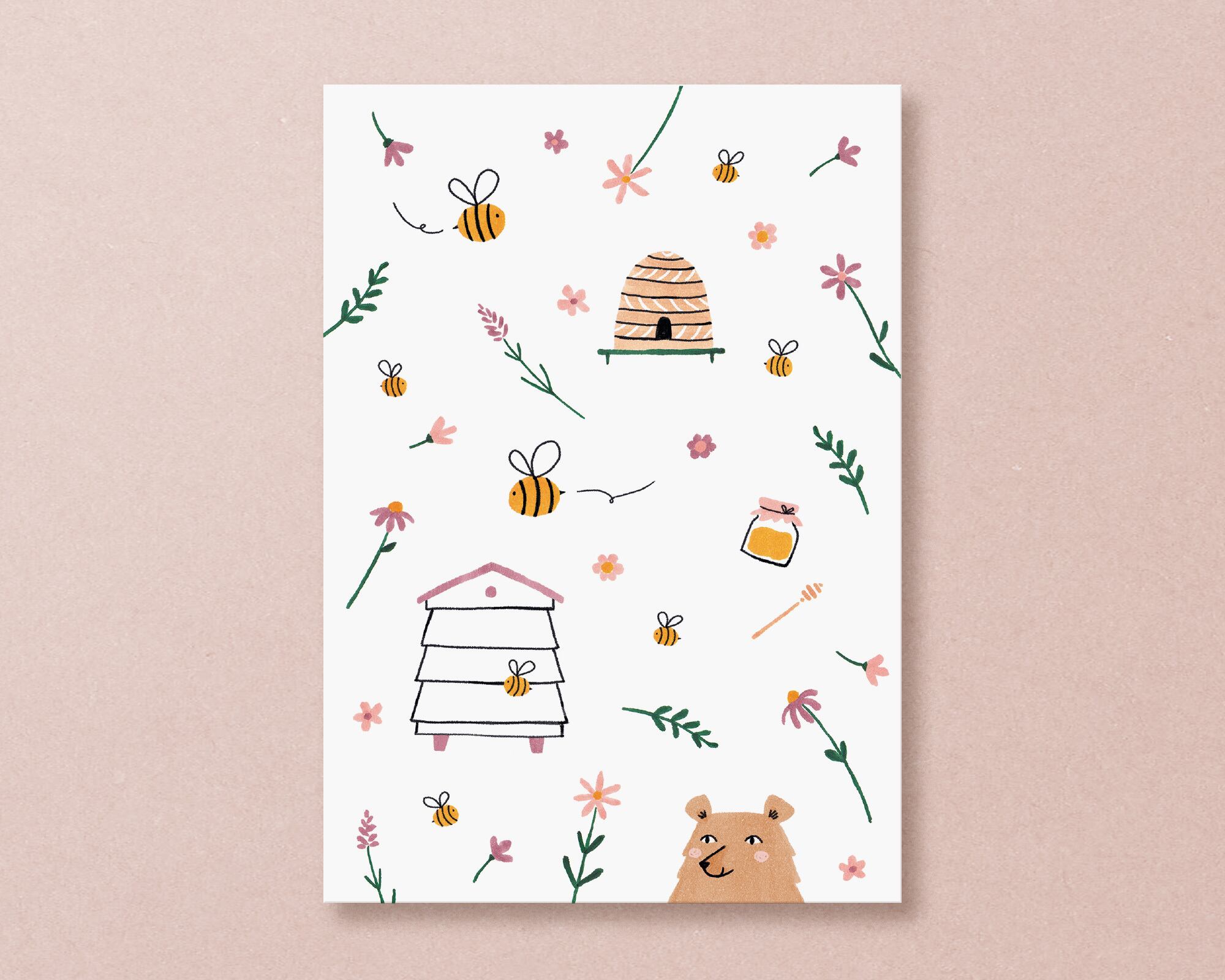 【グリーティングカード】Honney bees with Bear