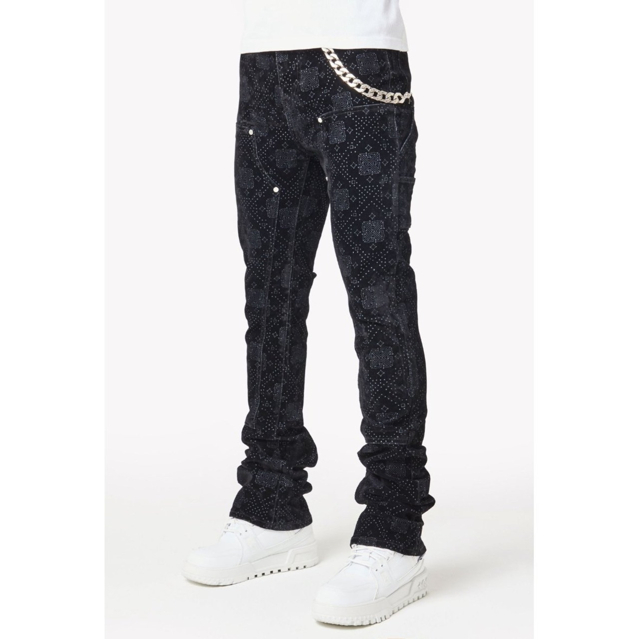 GUAPI / all black monogram velour denim