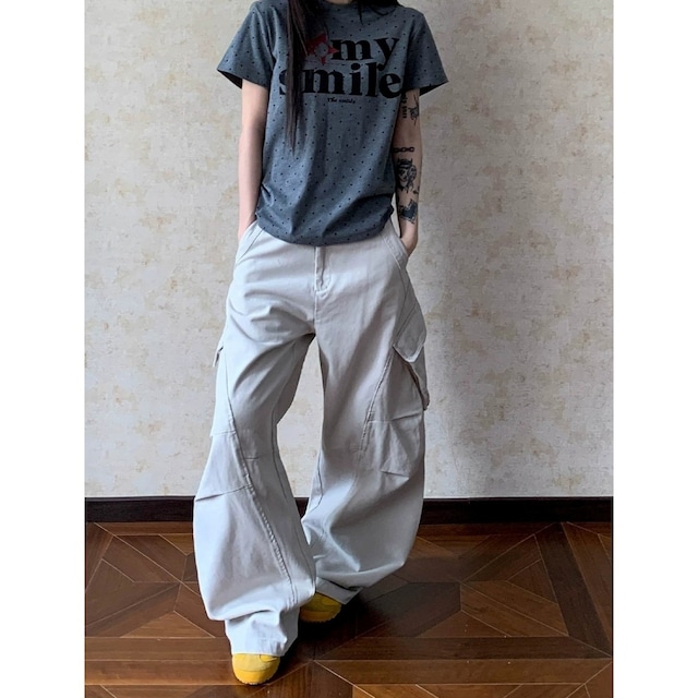 デザインポケットワイドフォルムカーゴパンツ 2col R02598