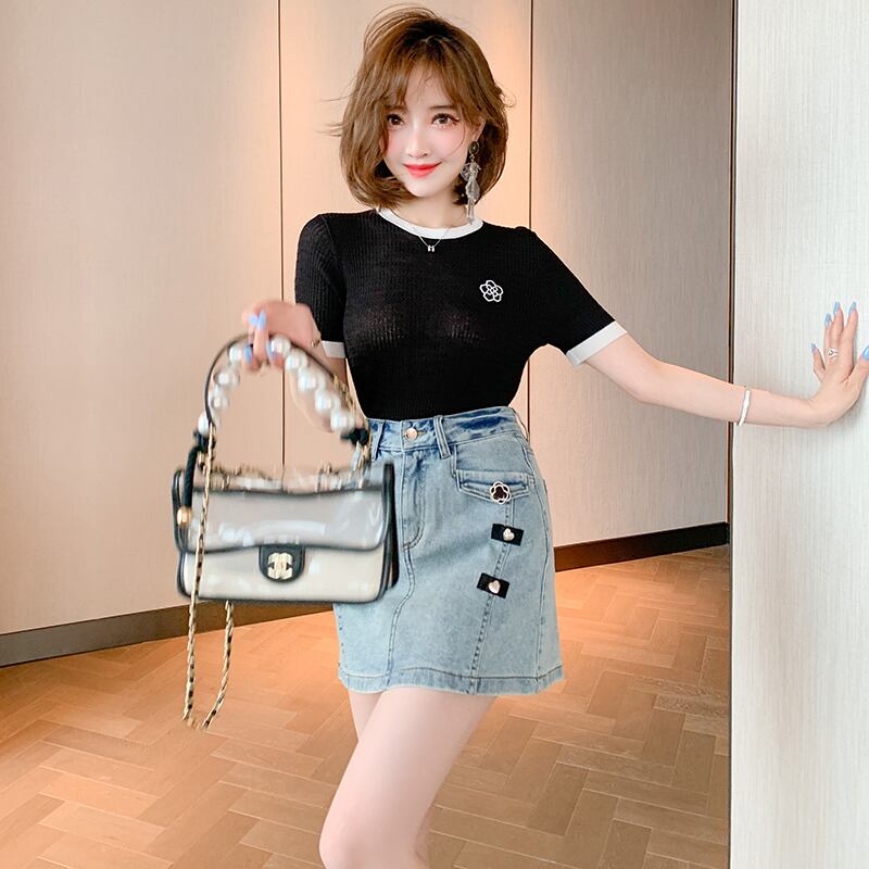 カラーラウンドネックFlowerデザイン ニットトップス オータム エレガント 秋物 Oネック フラワーデザイン MIUCO75012668330