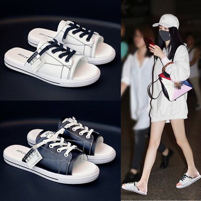 サンダル スリッパ レディース シューズ スニーカー風 楽チン お出かけ ブラック/ホワイト 22.5cm/23cm/23.5cm/24cm/24.5cm/25cm