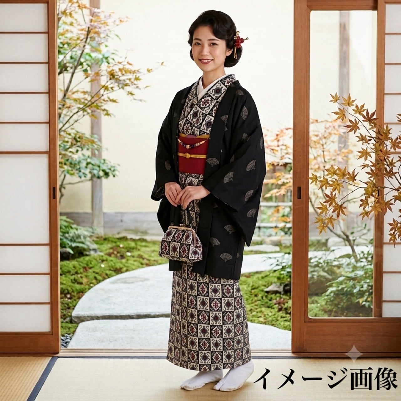 アンティーク着物】銘仙 単衣仕立て 絣 抽象柄 市松格子柄 大正ロマン