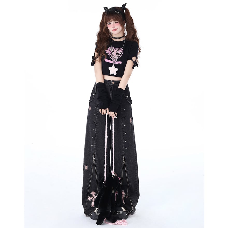 ゴスロリ通販 With U ファッション CRAZYGIRL ワイドデニム