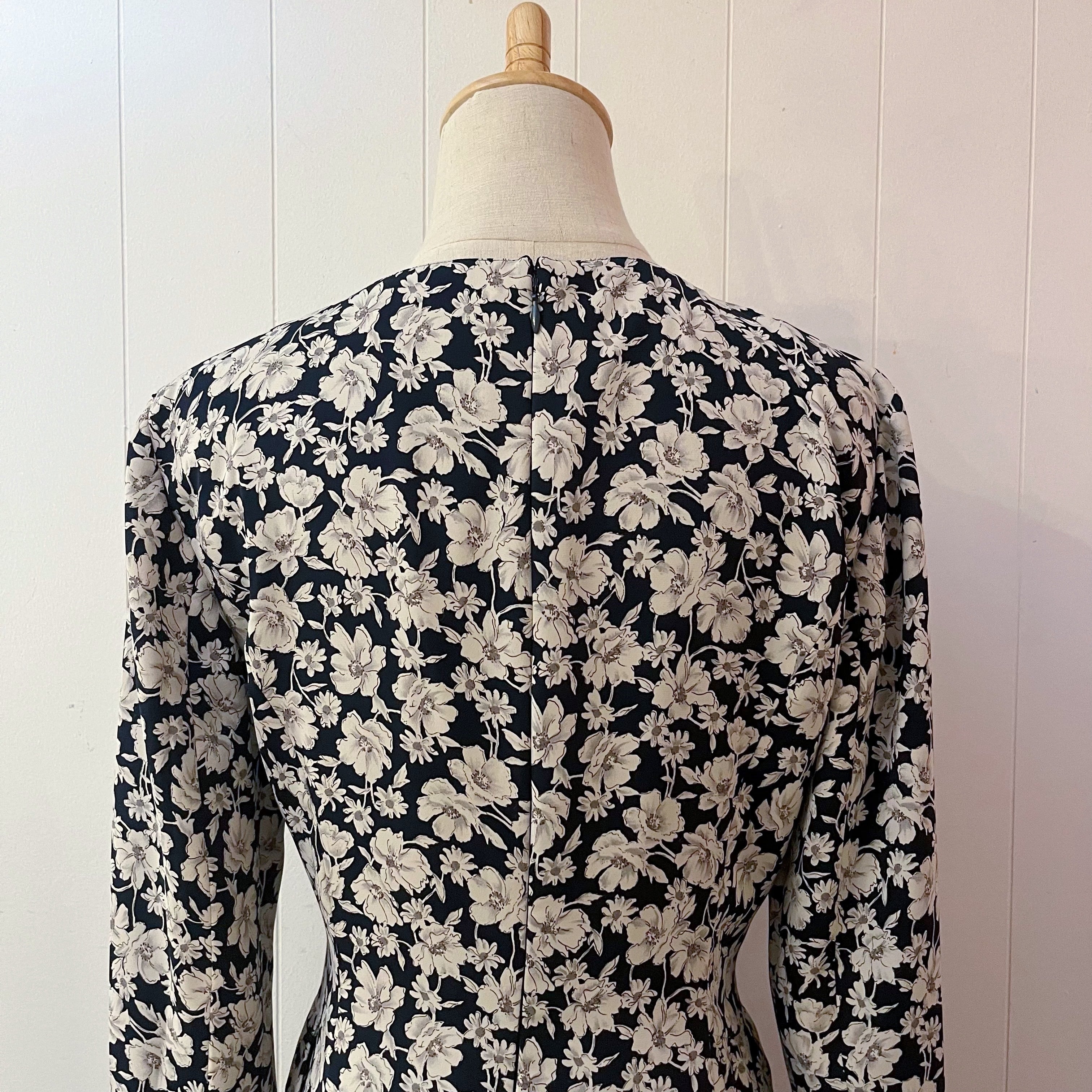 white flower navy flare one-piece