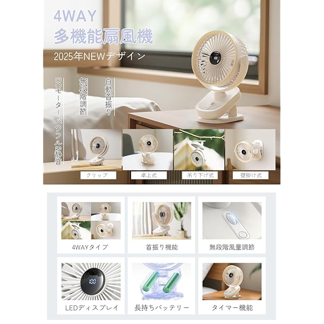 扇風機 アウトドア 自動首振り 長時間使用 風量4段階調節 超長時間稼働 8000mAhバッテリー LEDライト付き ツーファンタイプ 充電式 自動車用 家庭用 吊り下げ 2025新製品 扇風機 アウトドア 自動首振り 長時間使用 風量4段階調節