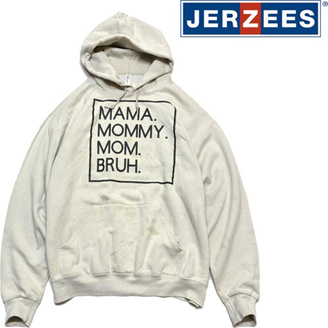 1点物◇JERZEESベージュ/プリントスウェットパーカー古着メンズ 