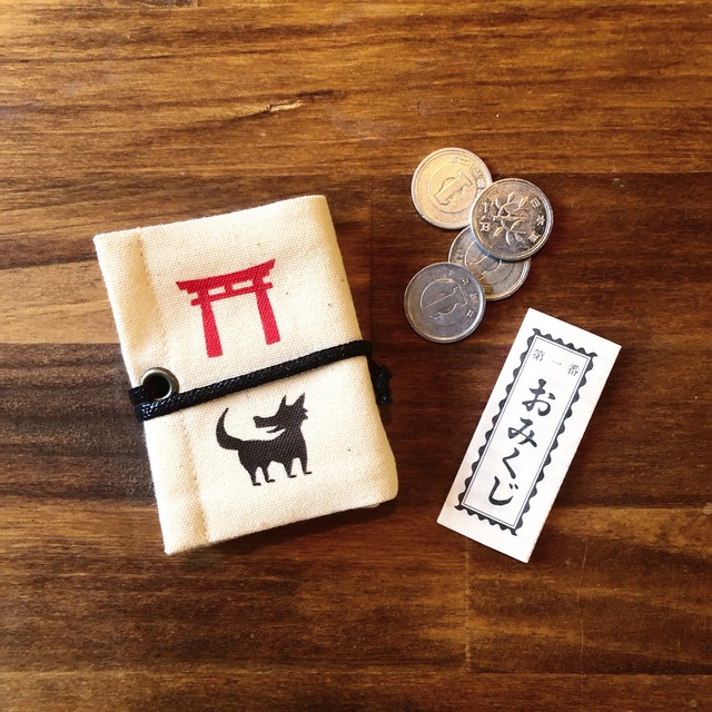 ウルフ舎のおさいせん財布/鳥居とウルフくん/赤色