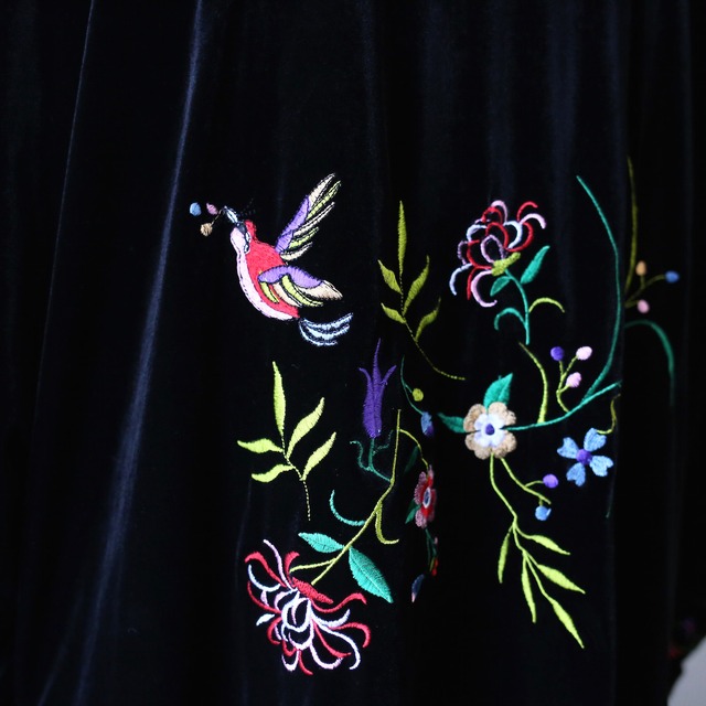 "花×鳥" 刺繍 full pattern over silhouette special velours shirt