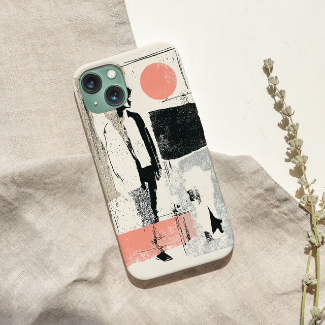 受注生産 iPhoneケース ピンクと黒の抽象紙片コラージュ｜ZINE風 ZINE023A