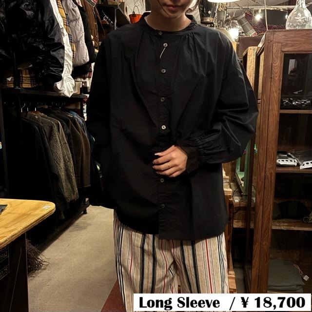 UNIVERSAL SEVEN Natural Typewriter Italian Filet Lace Stand Collar Shirt, Black, Long Sleeve, Cotton