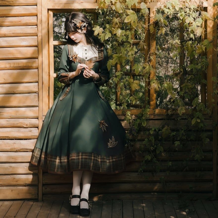 ロリィタ レトロクラシカル 森ガール風 ワンピース フォレストグリーン