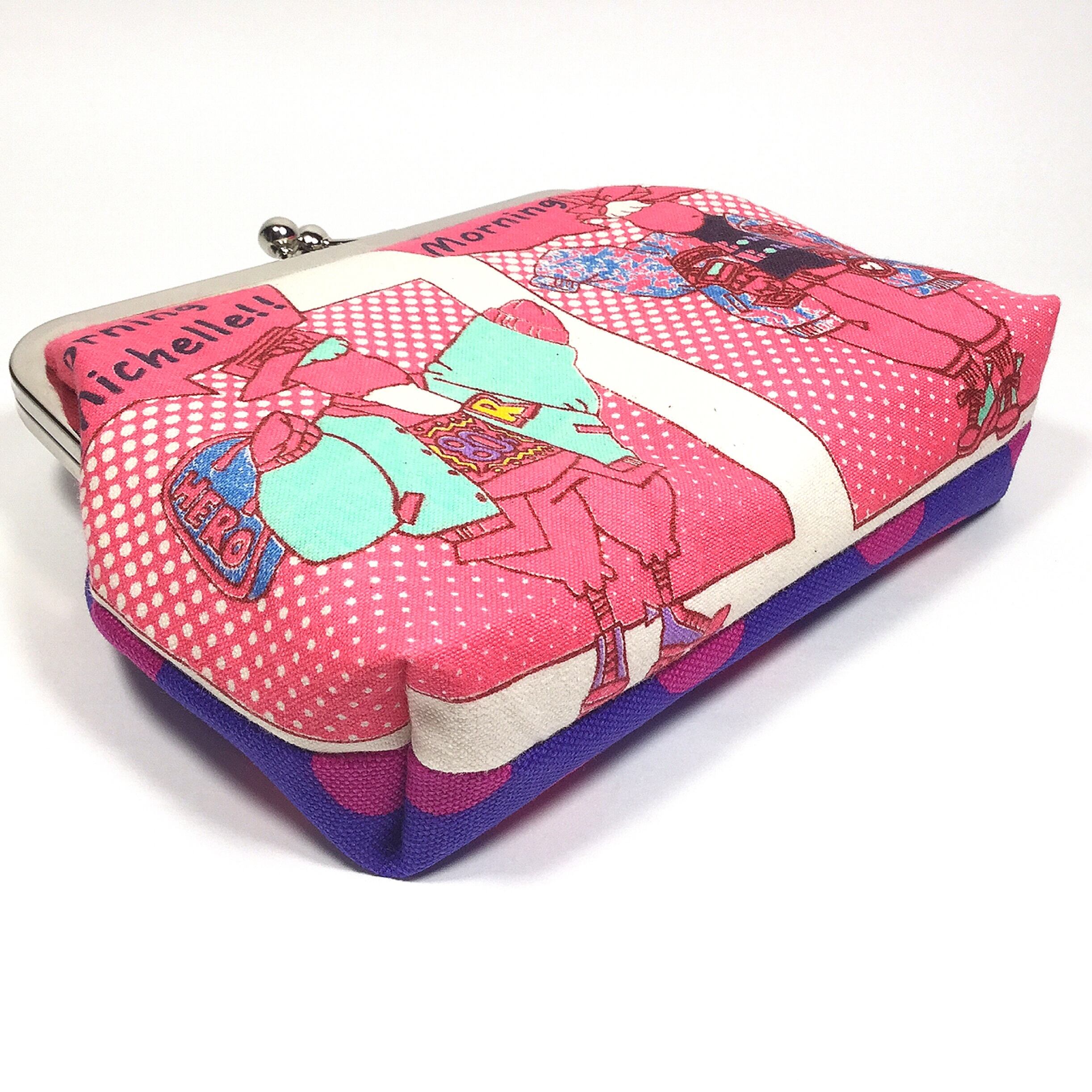 Bigがま口ポーチ ミシェル&ロイ80sコミック柄 ピンク | BonBon Kyoto