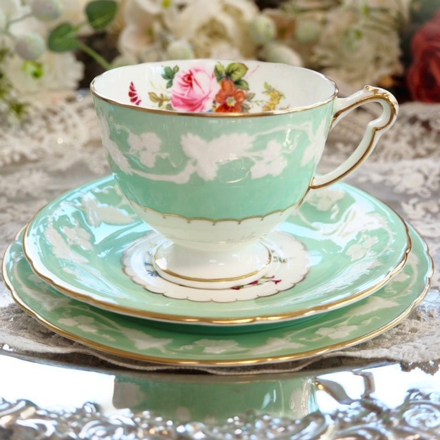 ロイヤルクラウンダービー ダービーパネル グリーン トリオセット  