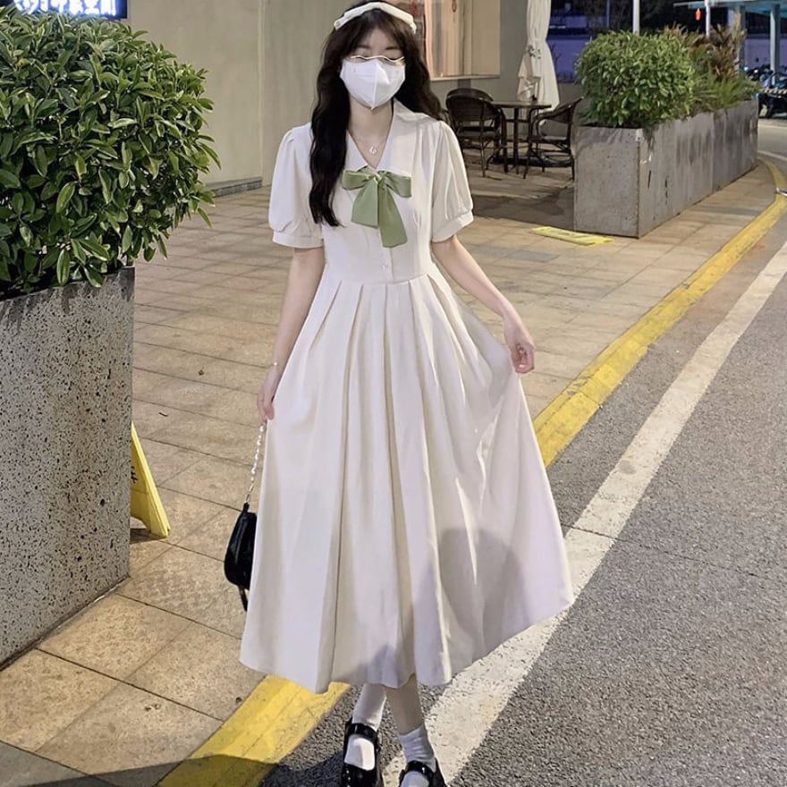 サブカル 服 地雷系 通販 ソフトロリータ ワンピース 半袖 リボン フレンチガーリー 甘め ろりーた ロリィタ 服