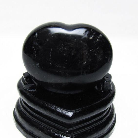 モリオン 置物 黒水晶 ハート 台座付属 一点物 155-1032