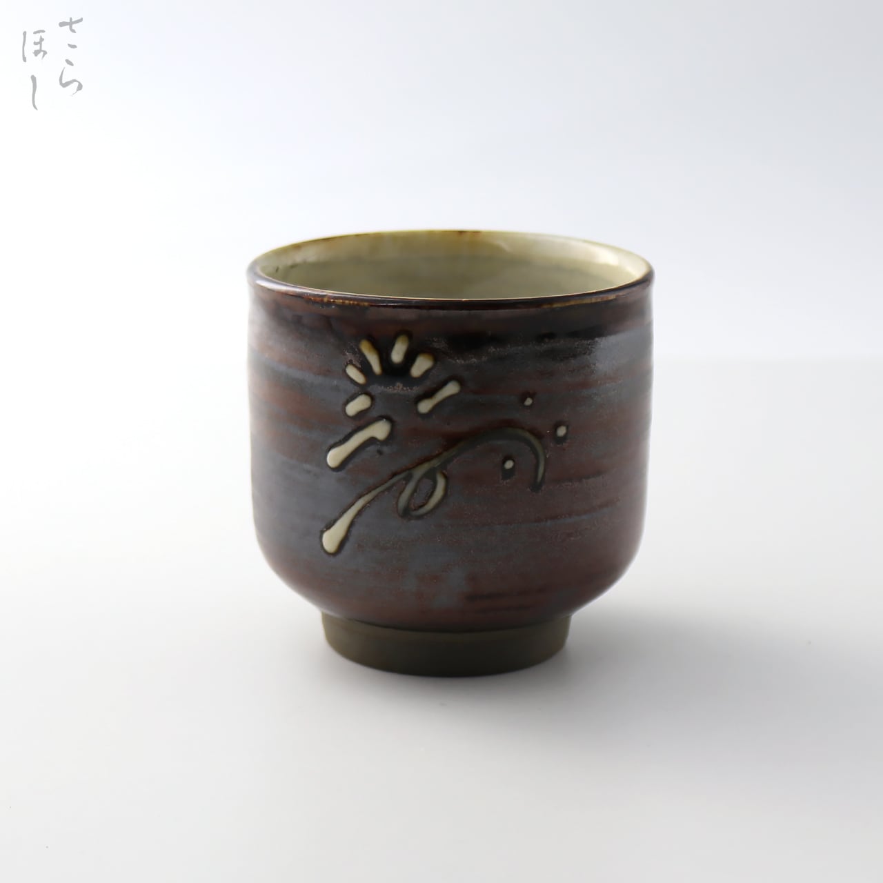 小鹿田焼 小袋窯 湯呑 飛びかんな/櫛描き 白 口径約8cm 陶器 和食器 民