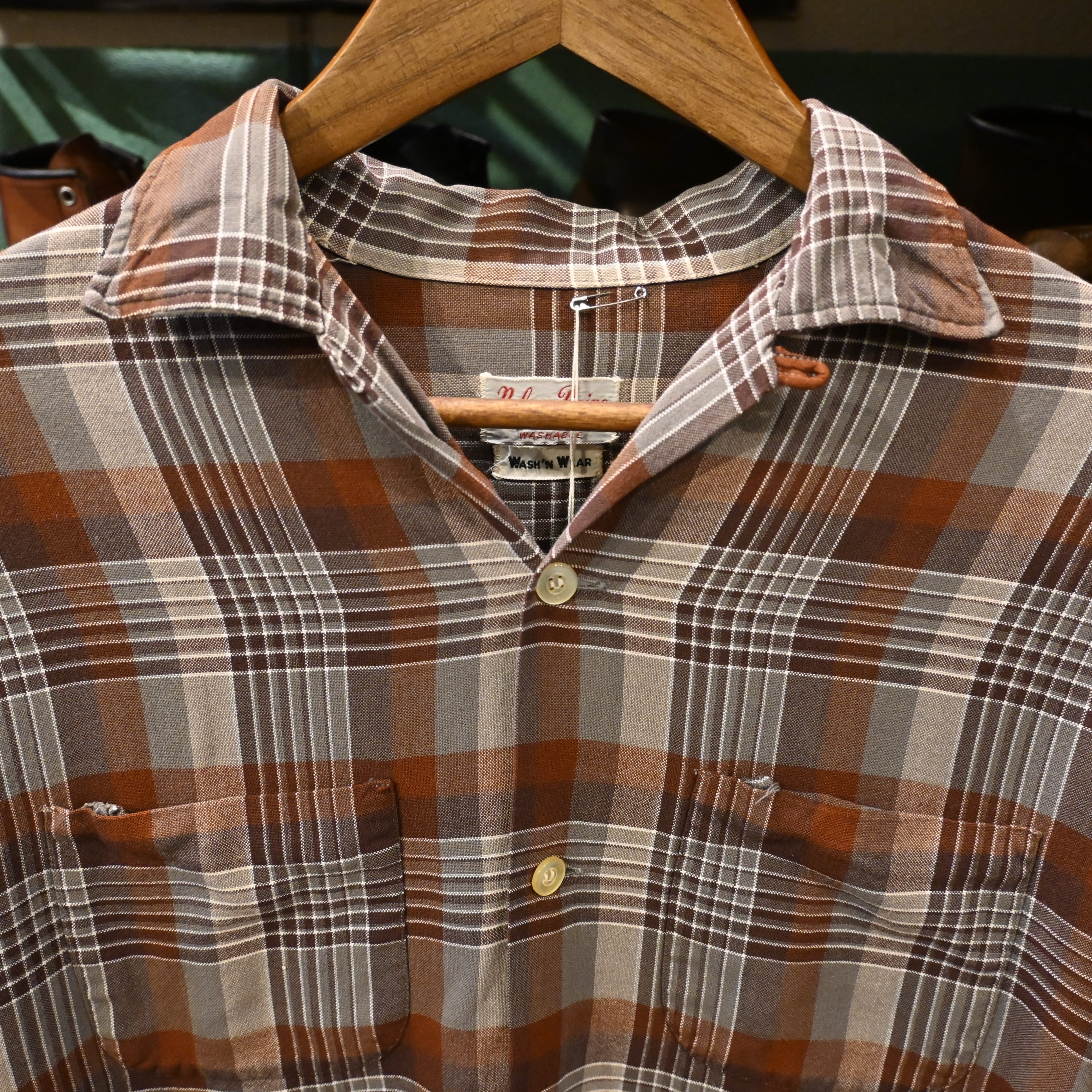 M ] Nelson-Paige 50-60's USA製 Open Collar Rayon Blend Chack Shirt