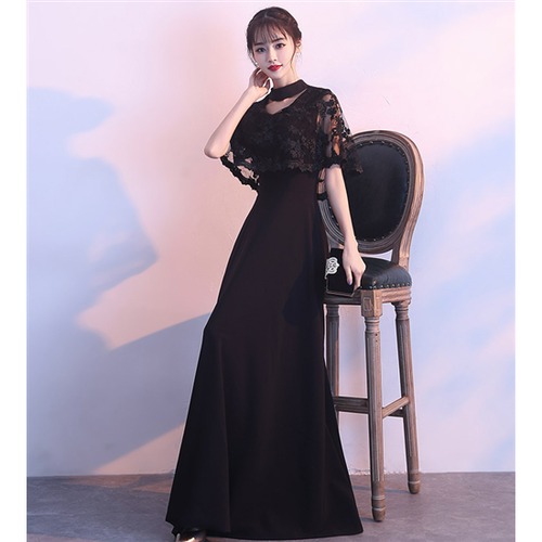 演奏会ドレス ロングドレス 大きいサイズ 2XL 小さいサイズ イブニングドレス Aラインスカート 袖ありロングスカート エレガント レースショール 演奏会ドレス ロングドレス おしゃれ 半袖