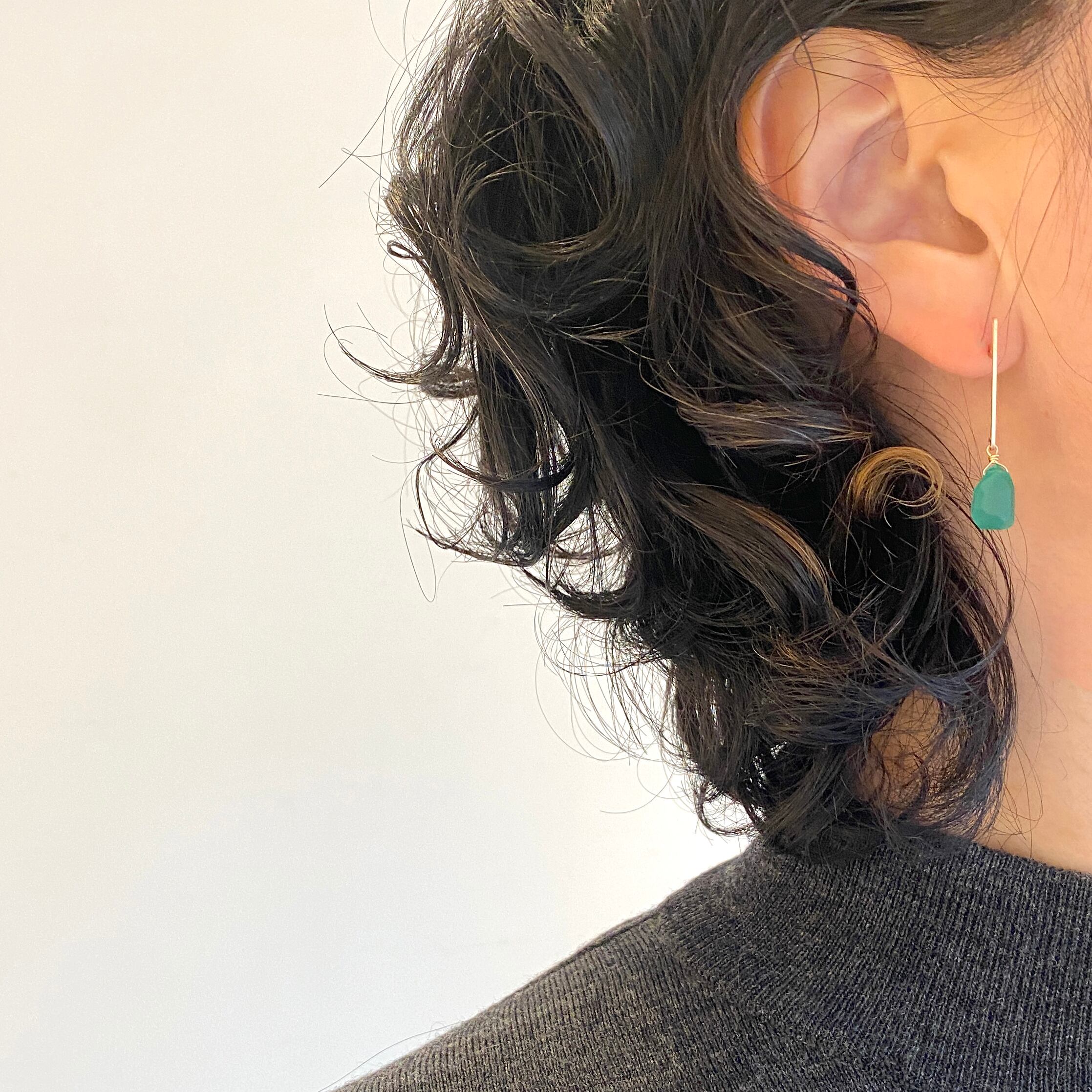 Bar pierce (green onyx) single 片耳分 | MUUTS