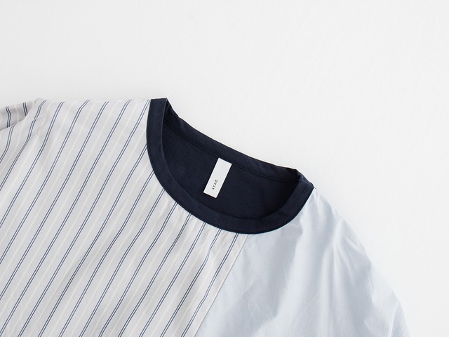 プリット prit 47/2サイロプレミアム天竺×ブロードストライプパッチワーク切替7分袖ビッグPO(P91255)全3色