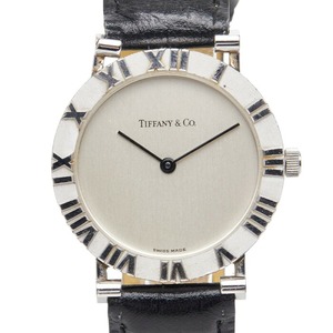 ティファニー アトラス 腕時計 社外品ベルト M0640 クオーツ シルバー文字盤 SV925 シルバー レザー レディース TIFFANY&Co. 【中古】