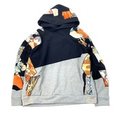 【hoodi29】 Remake Hoodie black、gray × kimono