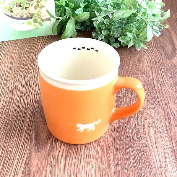 美濃焼 マグカップ シルエットねこ オレンジ | 雑貨風わり 若狭のお箸