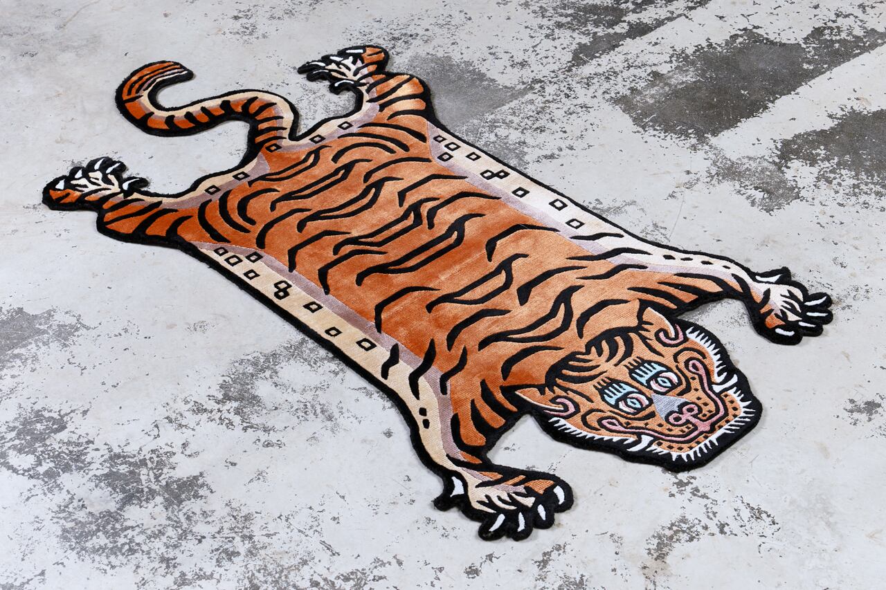 【最終値下げ】チベタンタイガーラグ　Mサイズ　シルク Tibetan Tiger Rug 《Lサイズ•シルク•オリジナル1•ブルー230》チベタン