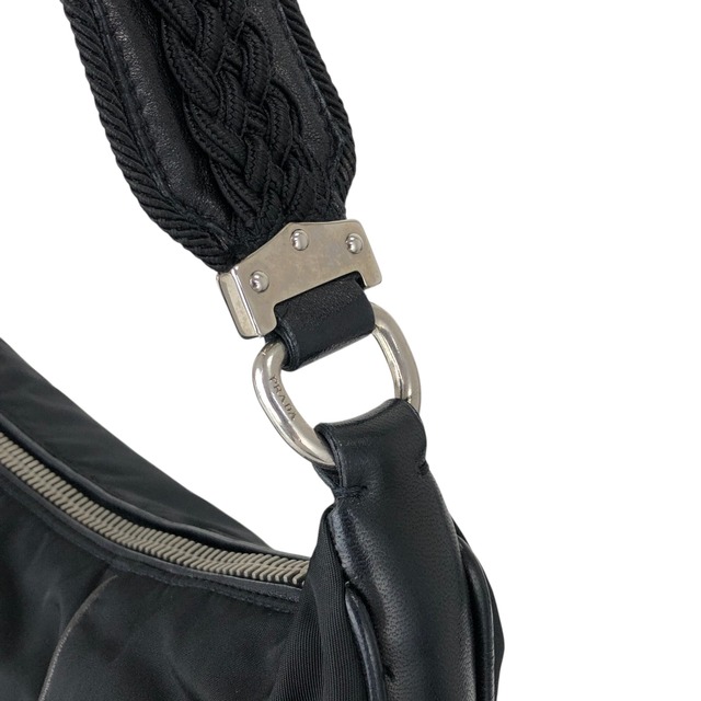 PRADA プラダ ショルダーバッグ ブラック トライアングルロゴ ナイロン ホーボーバッグ vintage ヴィンテージ オールド hub83u